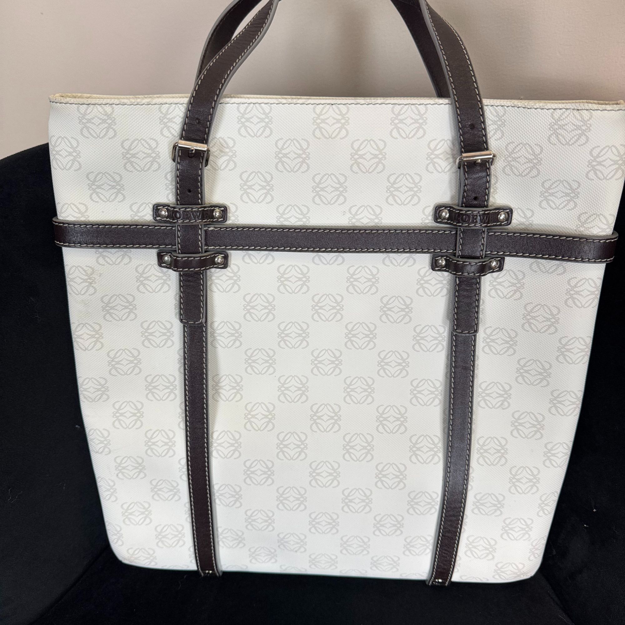 95新 LOEWE/罗意威 白色老花手提单肩包