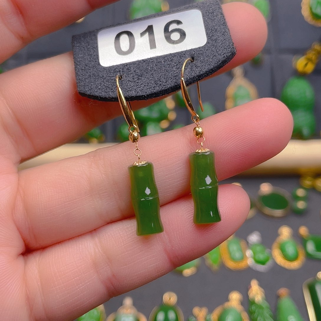 和田玉耳饰18K金镶嵌016