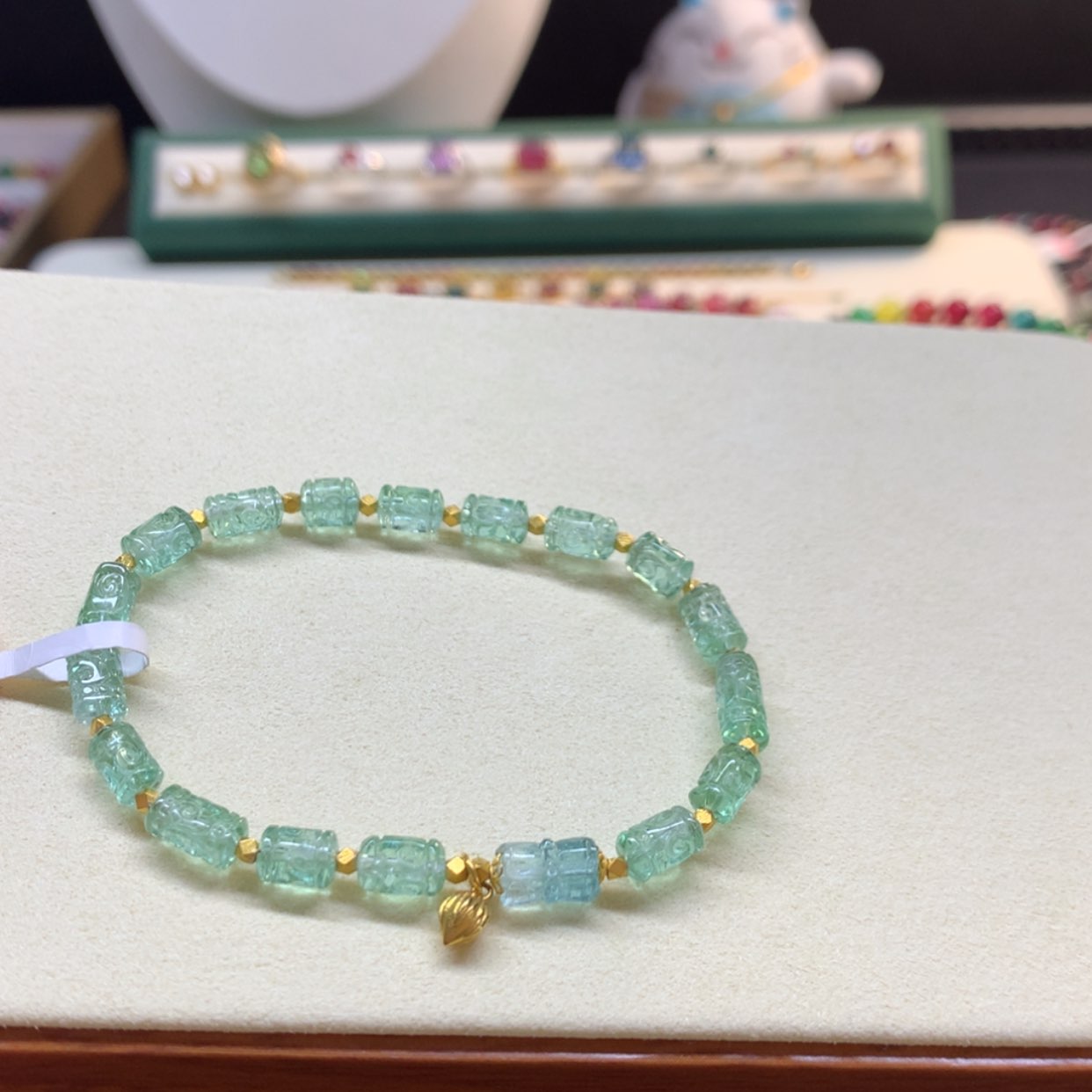 【闪购商品】碧玺手串18K金镶嵌帕绿回纹5mm