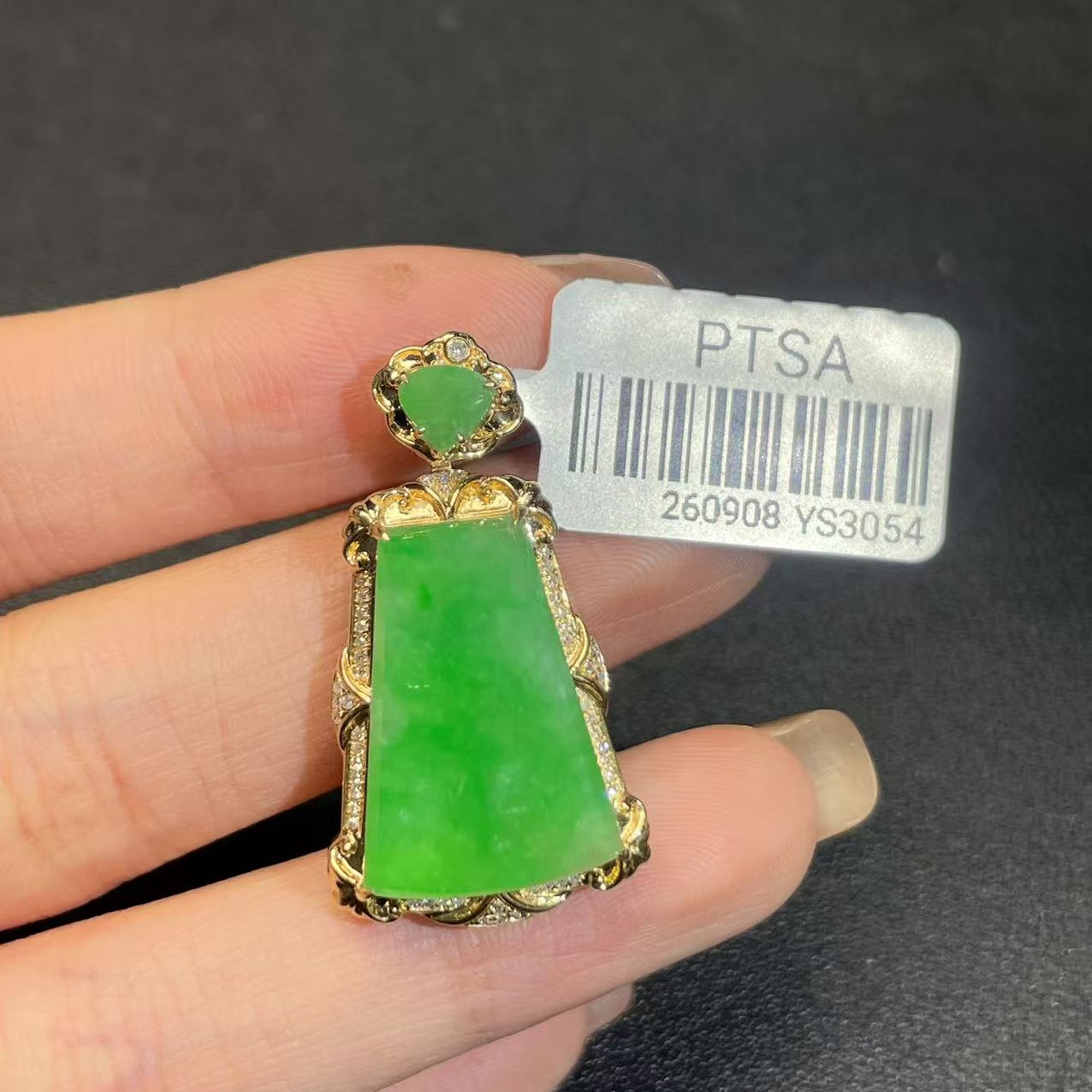 缅甸A货翡翠南非真钻18K金无事牌吊坠（不含链）