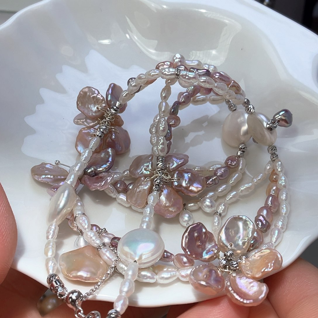 淡水珍珠银S925镶嵌颈饰