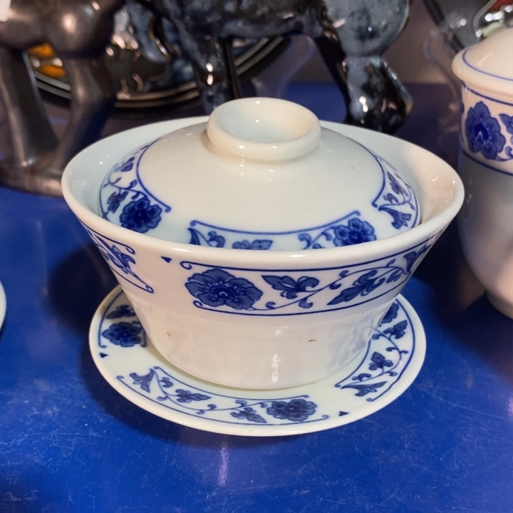 瓷片七厂青花翡翠瓷盖碗微失圆
