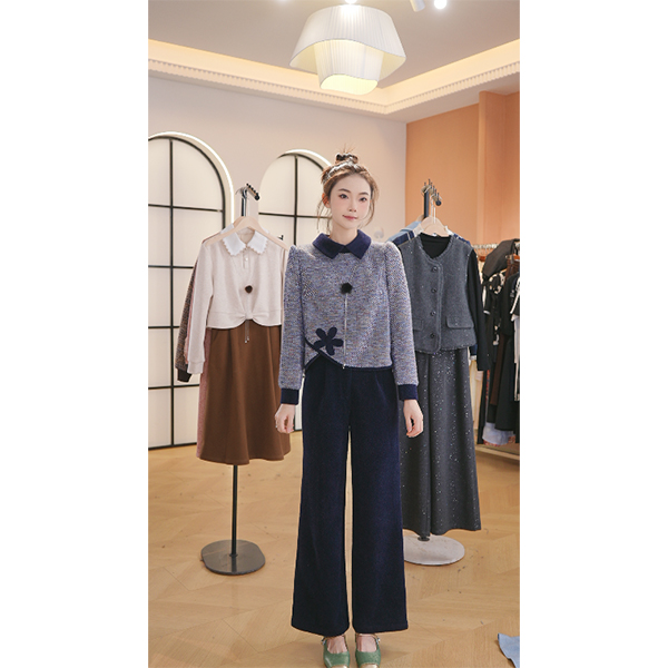 L9749 2025年秋季新款时尚气质设计感上衣小衫+显瘦阔腿裤