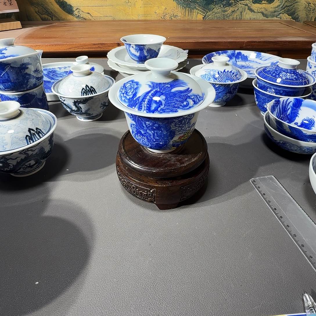 泥塑盖碗手工手绘微不合缝