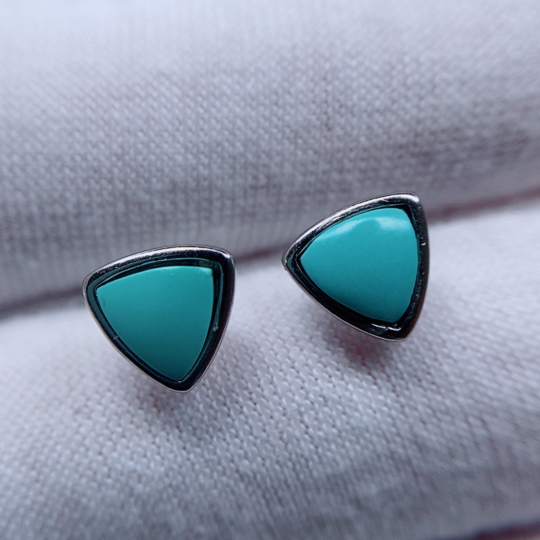 绿松石耳钉银S925镶嵌