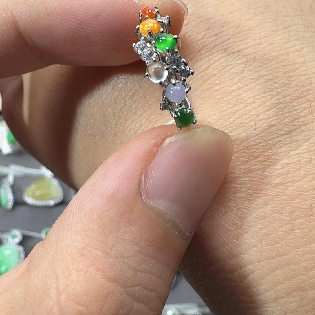 翡翠银S925镶嵌戒指天然缅甸翡翠A货