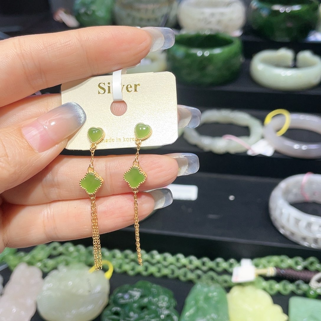 【闪购商品】和田玉耳饰64圈口银S925镶嵌