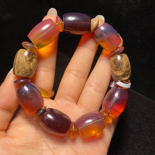 天然缅甸琥珀多宝桶珠手串