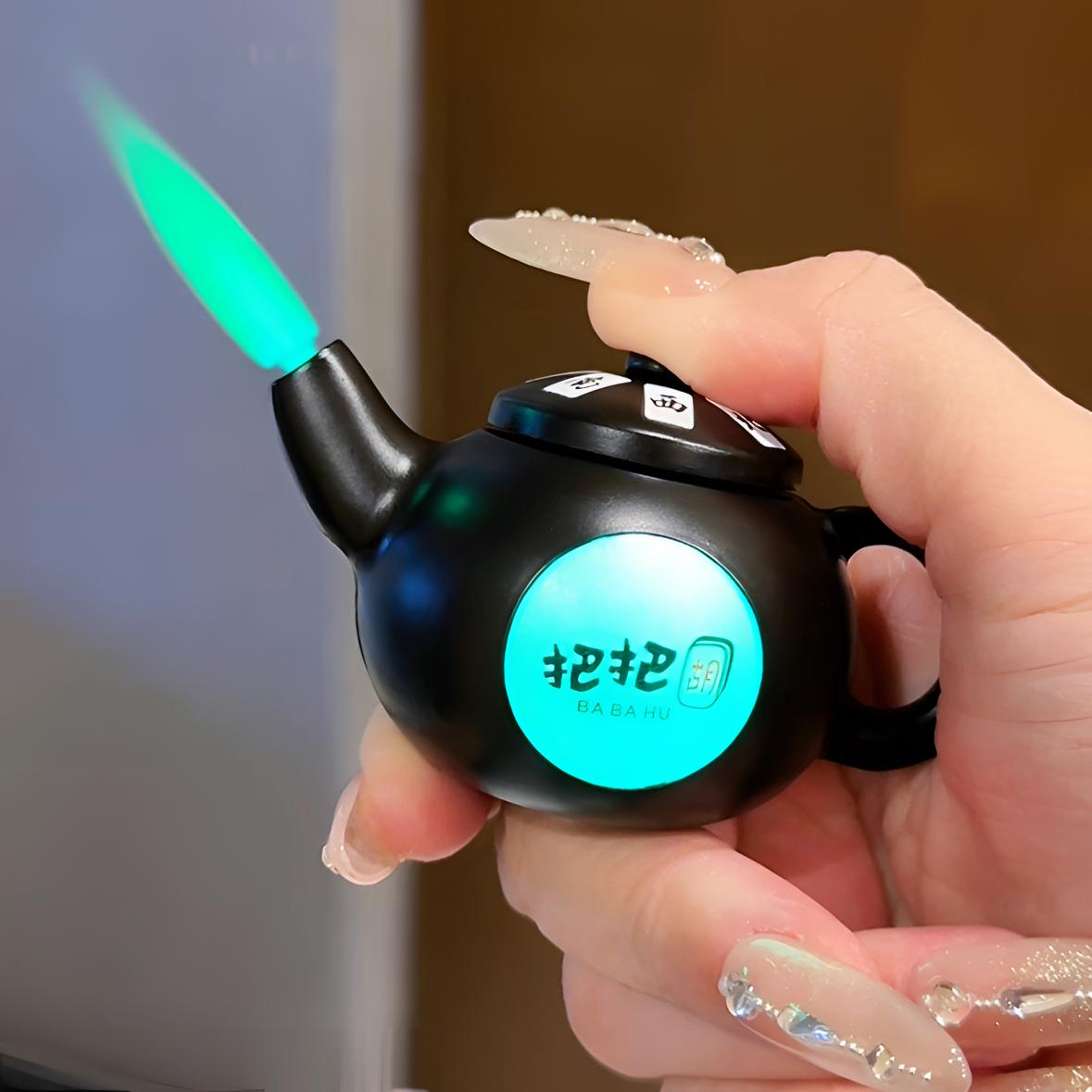 高档发光旋转茶壶打火机把把胡潮玩复古炫酷摆件创意网红送男女友