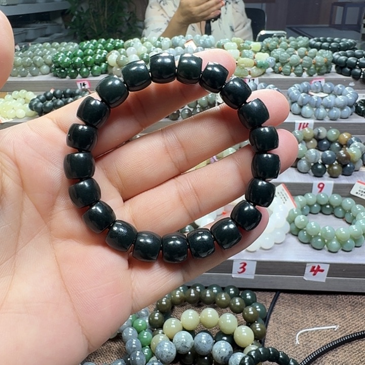 未镶嵌手链和田玉新疆黑青直切卡10