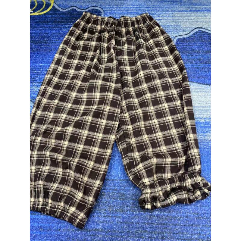 365潮牌简约毛尼格子垮裤束脚裤