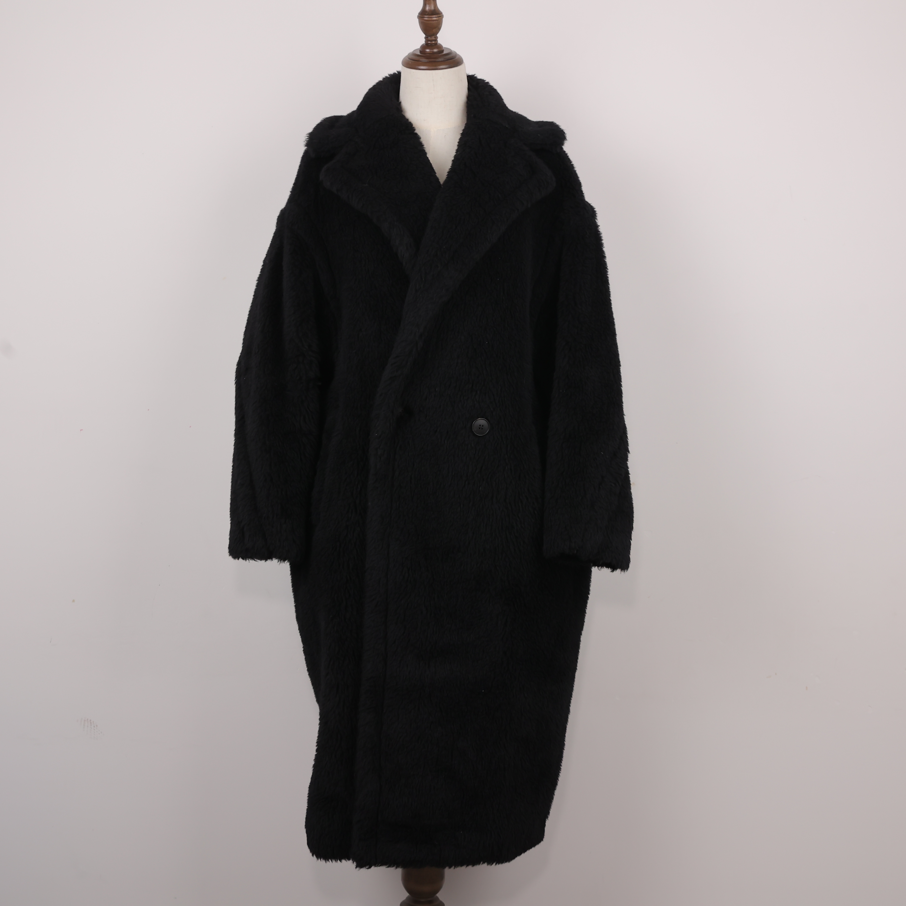 99新 MaxMara 羊驼毛/25110767黑色泰迪熊长款大衣XS码翻领外套