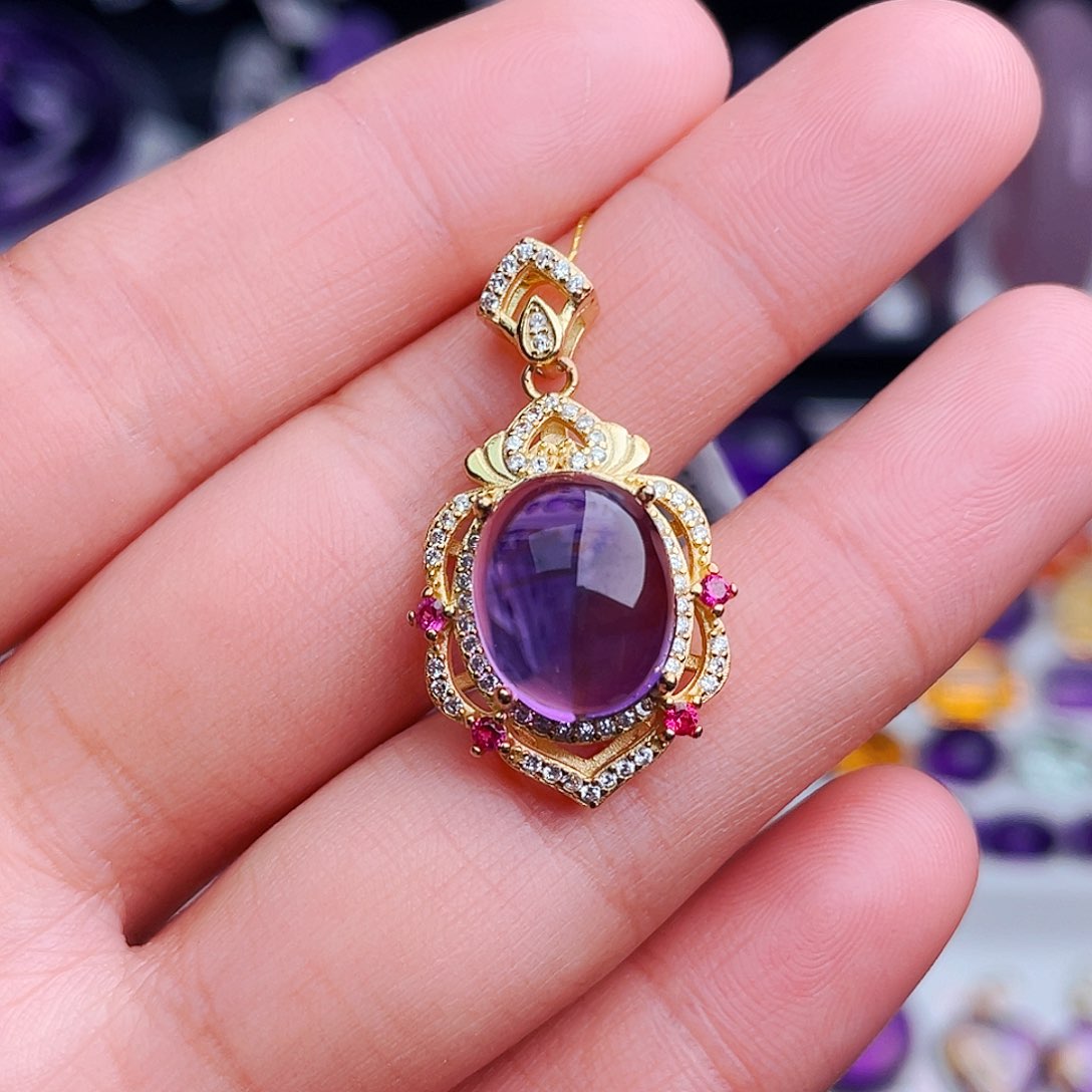 颈饰银S925镶嵌紫晶天然保真