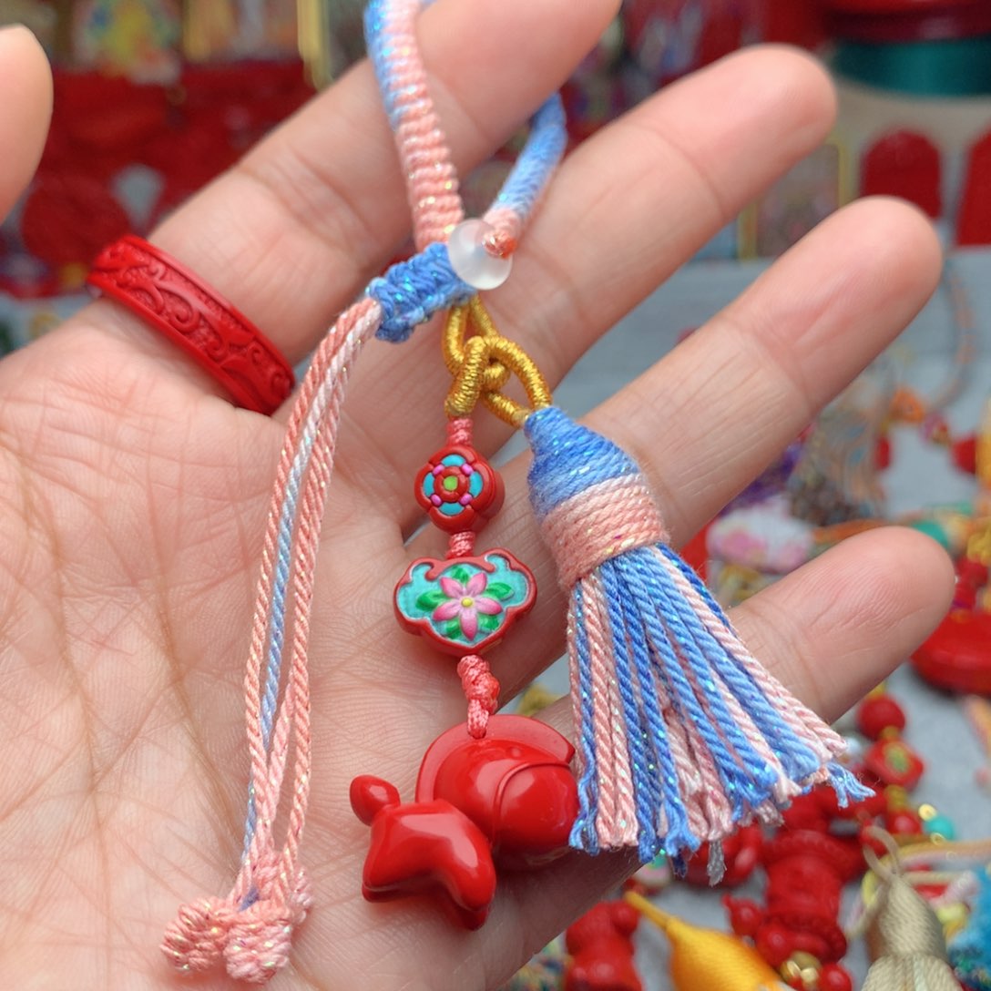 天然辰砂工艺品朱砂钥匙扣包包挂