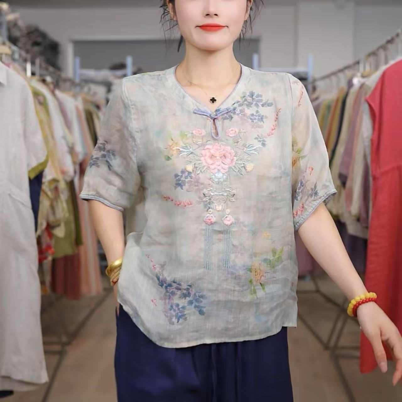 【雾天】夏季新款国风气质水滴领茶服50548