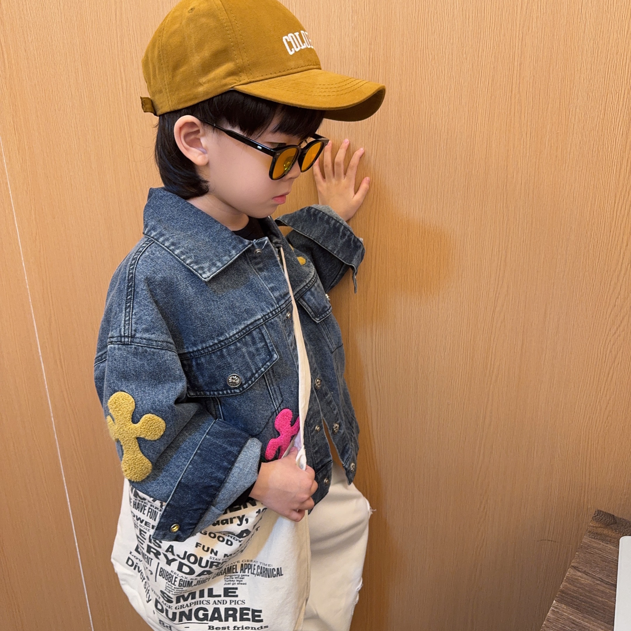 现令佳童装2025春秋印花百搭休闲时尚贴布牛仔外套2507洋气小童