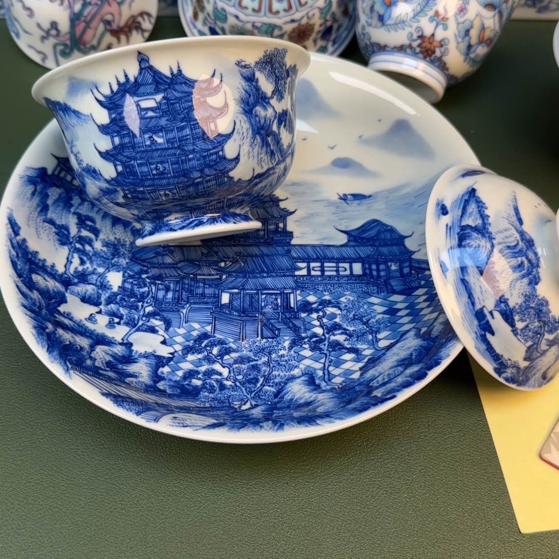 译****链景德镇手工手绘茶具阁楼两件套