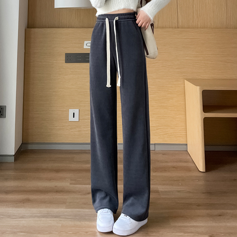 大码阔腿裤女高腰显瘦垂感胖mm秋冬黑色宽松小个子灯芯加绒直筒裤