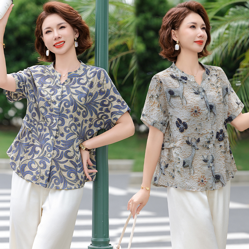妈妈夏装2025新款洋气上衣服时尚套装中老年女装宽松妈妈装夏装