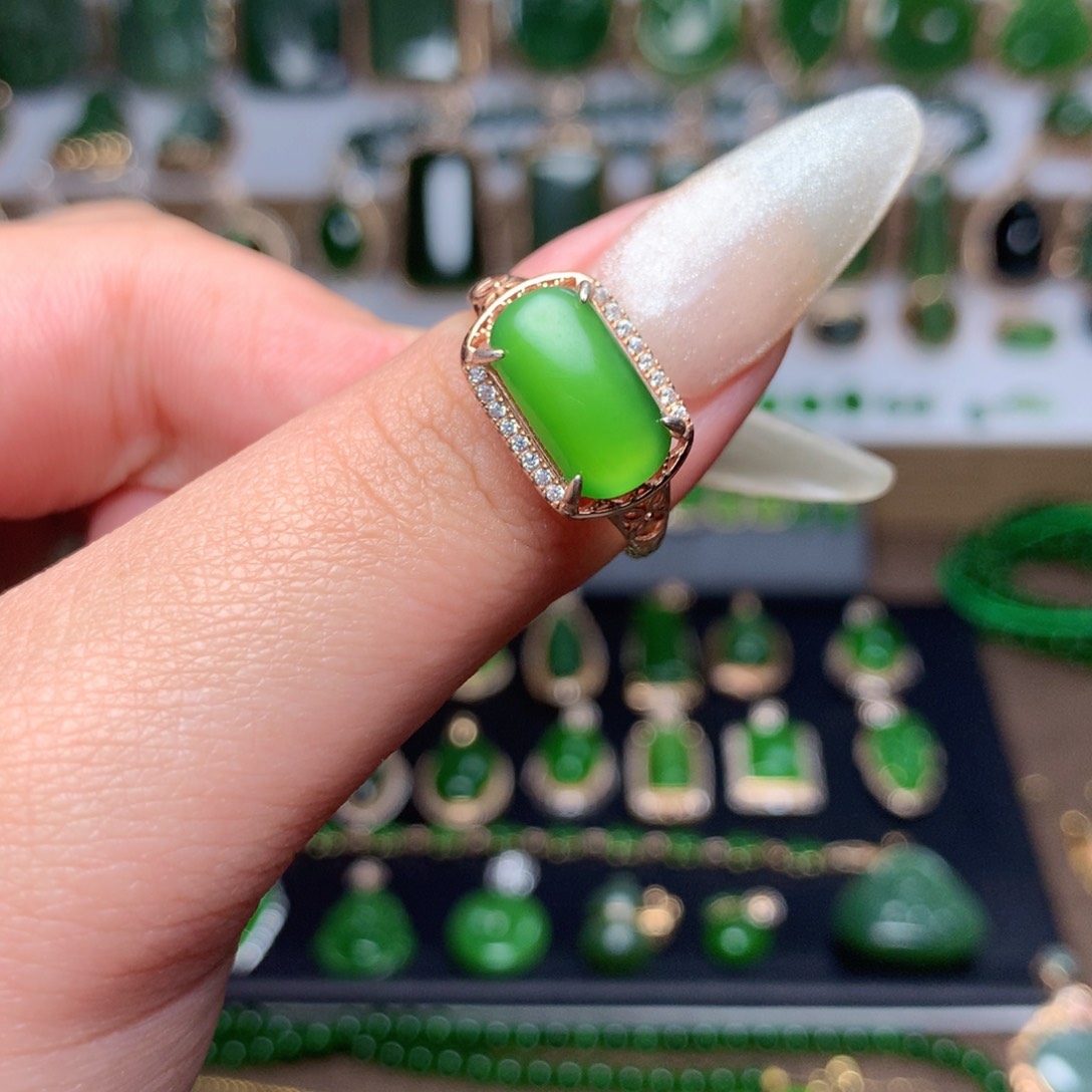 和田玉（碧玉）戒指银S925镶嵌