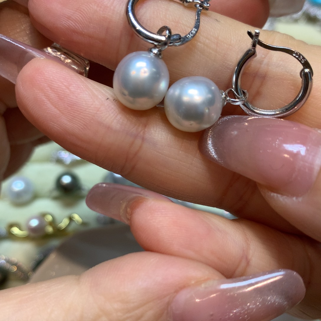 海水珍珠耳饰银S925镶嵌