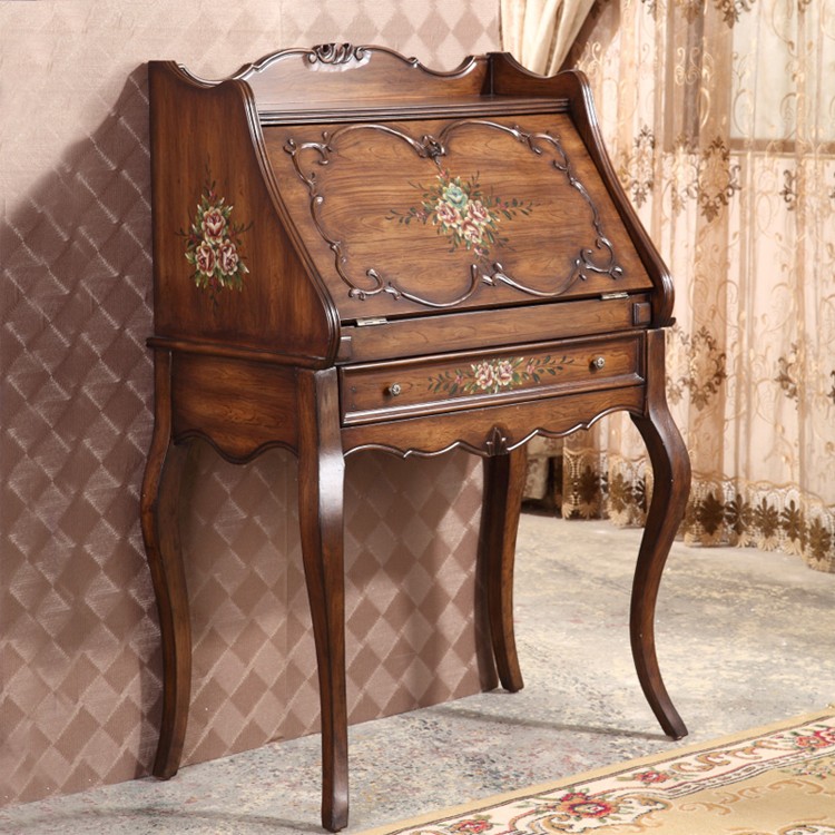 胡桃色翻盖美式秘书柜折叠书架笔记本电脑桌门厅玄关柜轻奢化妆桌