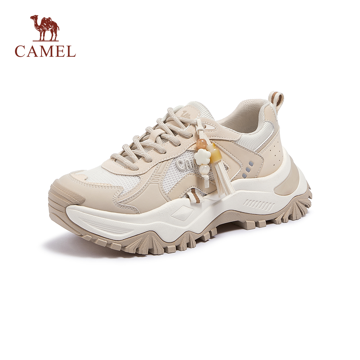 【棉花糖】骆驼女鞋2026春季新款老爹鞋银色厚底运动增高百搭休闲鞋
