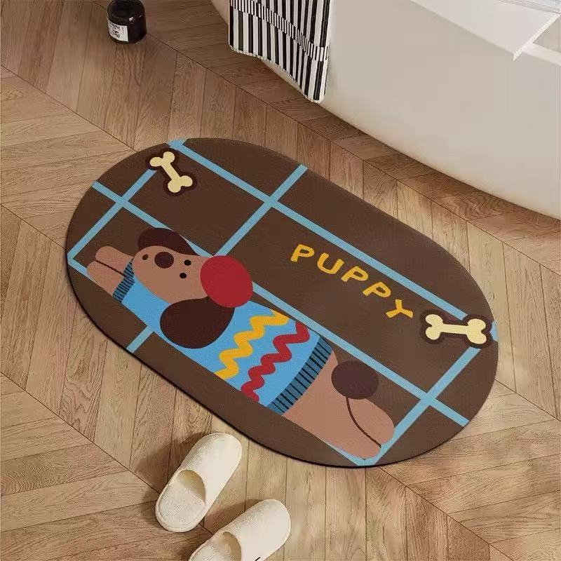 墨以【躺平腊肠狗】亚麻抗污吸水防滑浴室卫生间厕所防滑地垫