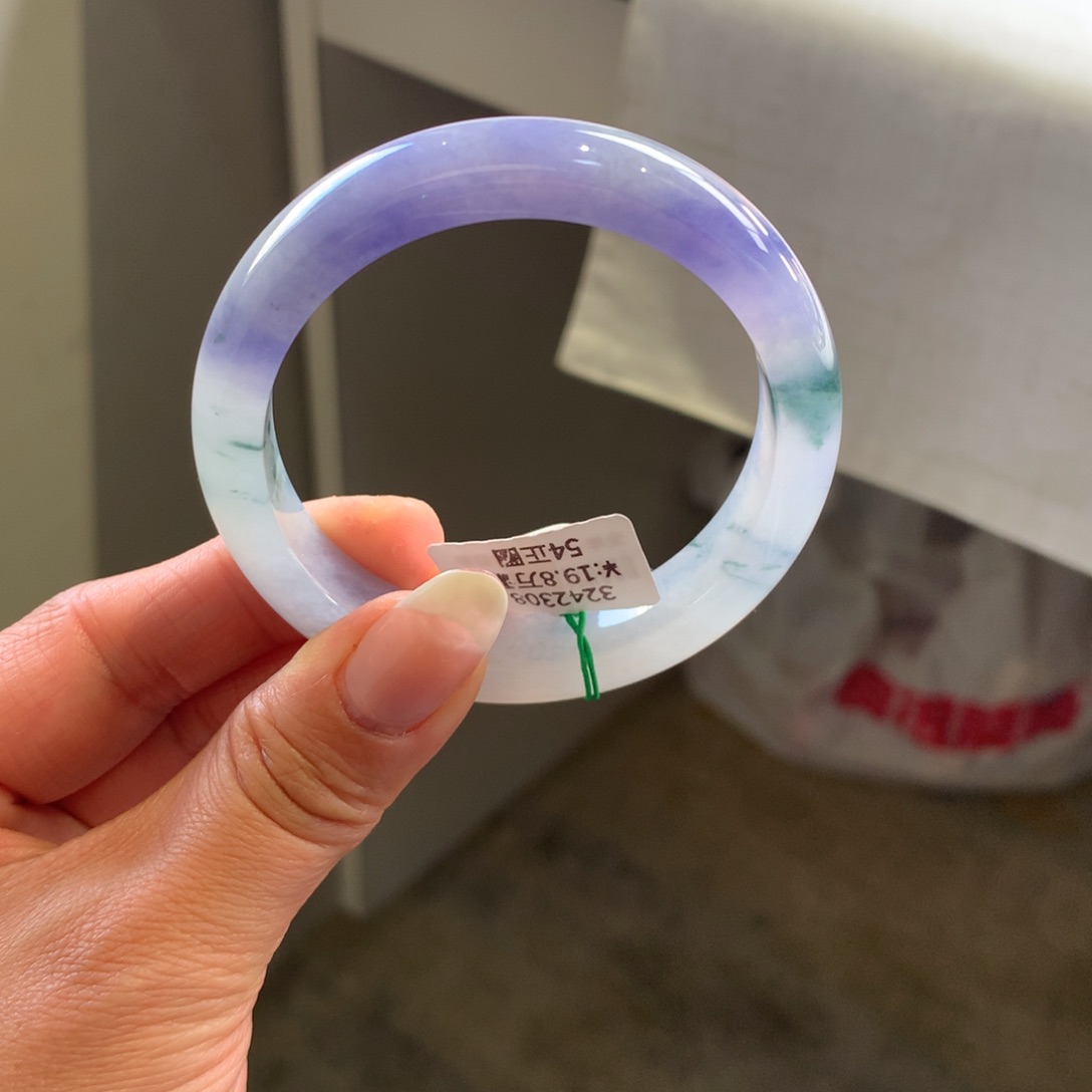 翡翠手镯未镶嵌冰种妖紫飘花54正圈