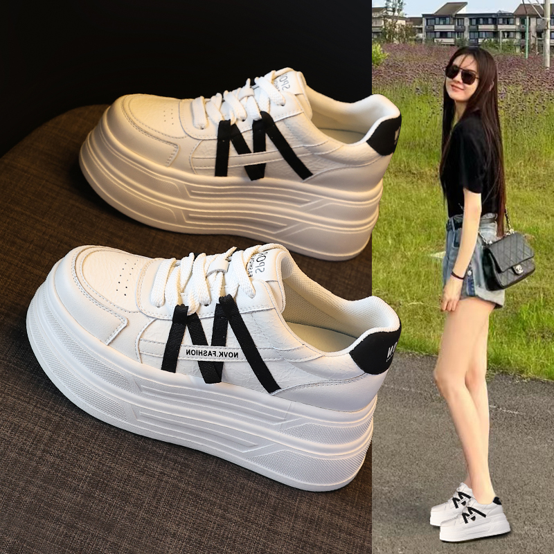 HJ5003厚底内增高百搭小白鞋女2025秋季新款轻便松糕运动休闲板鞋
