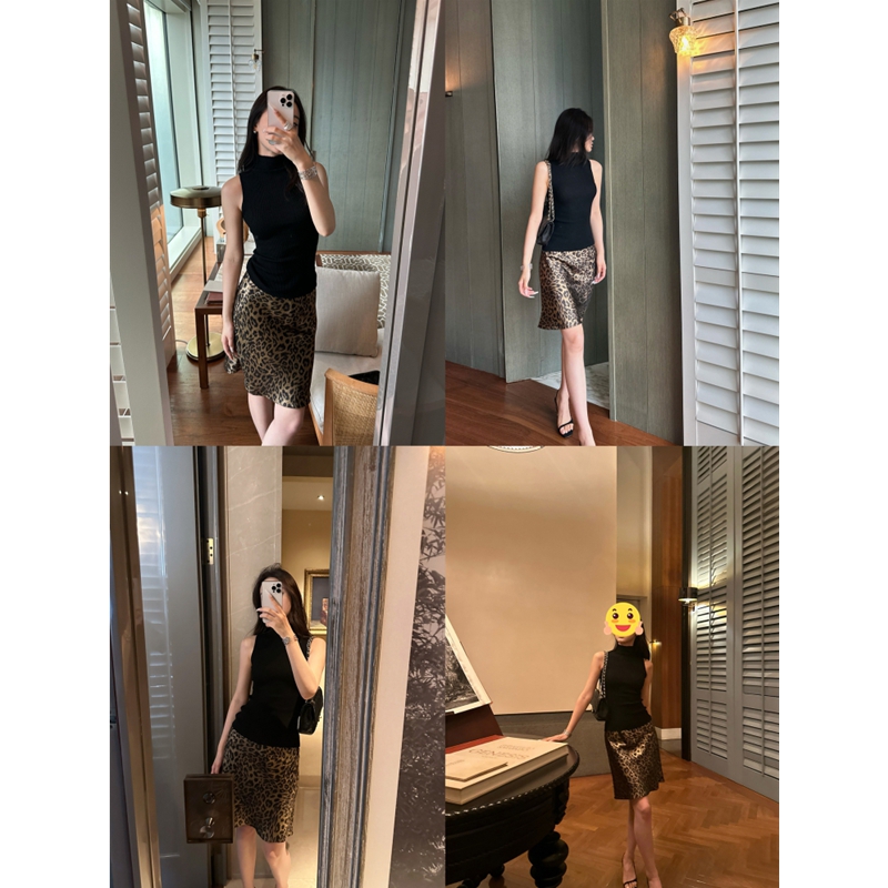 复古鎏金 烫金豹纹A字高腰半身裙夏季新品修身显瘦短裙