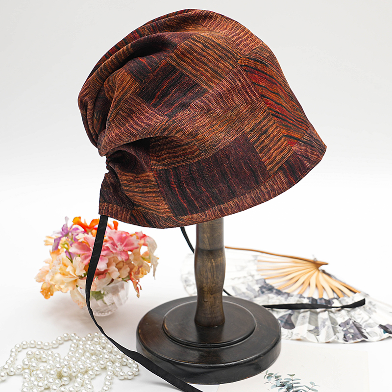 【包头帽】香云纱春秋夏季桑蚕丝睡觉遮白发真丝空调帽防风护头帽