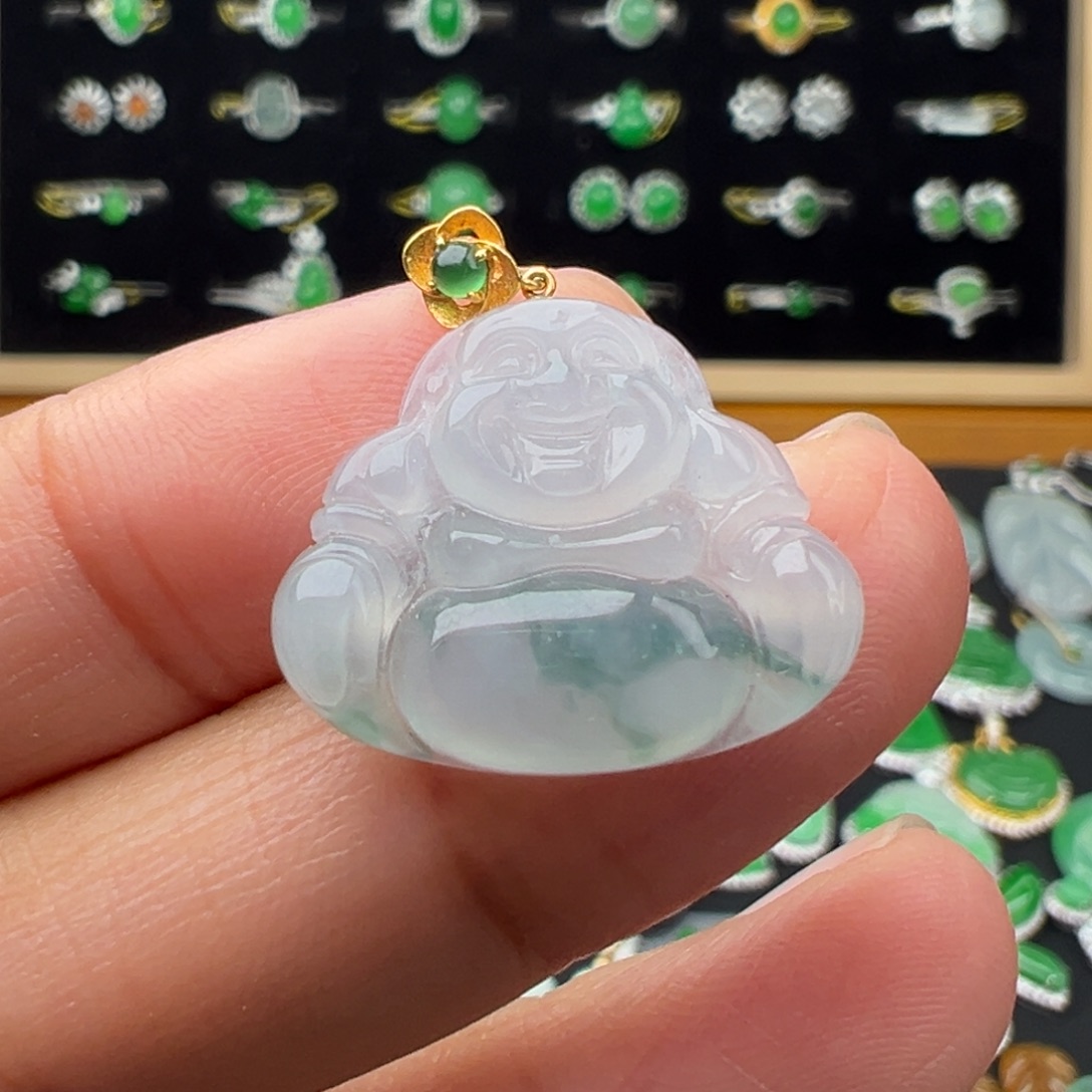 翡翠18K金镶嵌颈饰佛