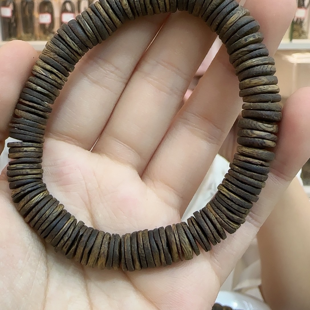 沉香碎屑沉香九分沉金钱片片珠单圈