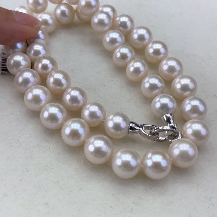 淡水珍珠颈饰银S925镶嵌10-11极光金属澳绿光高品