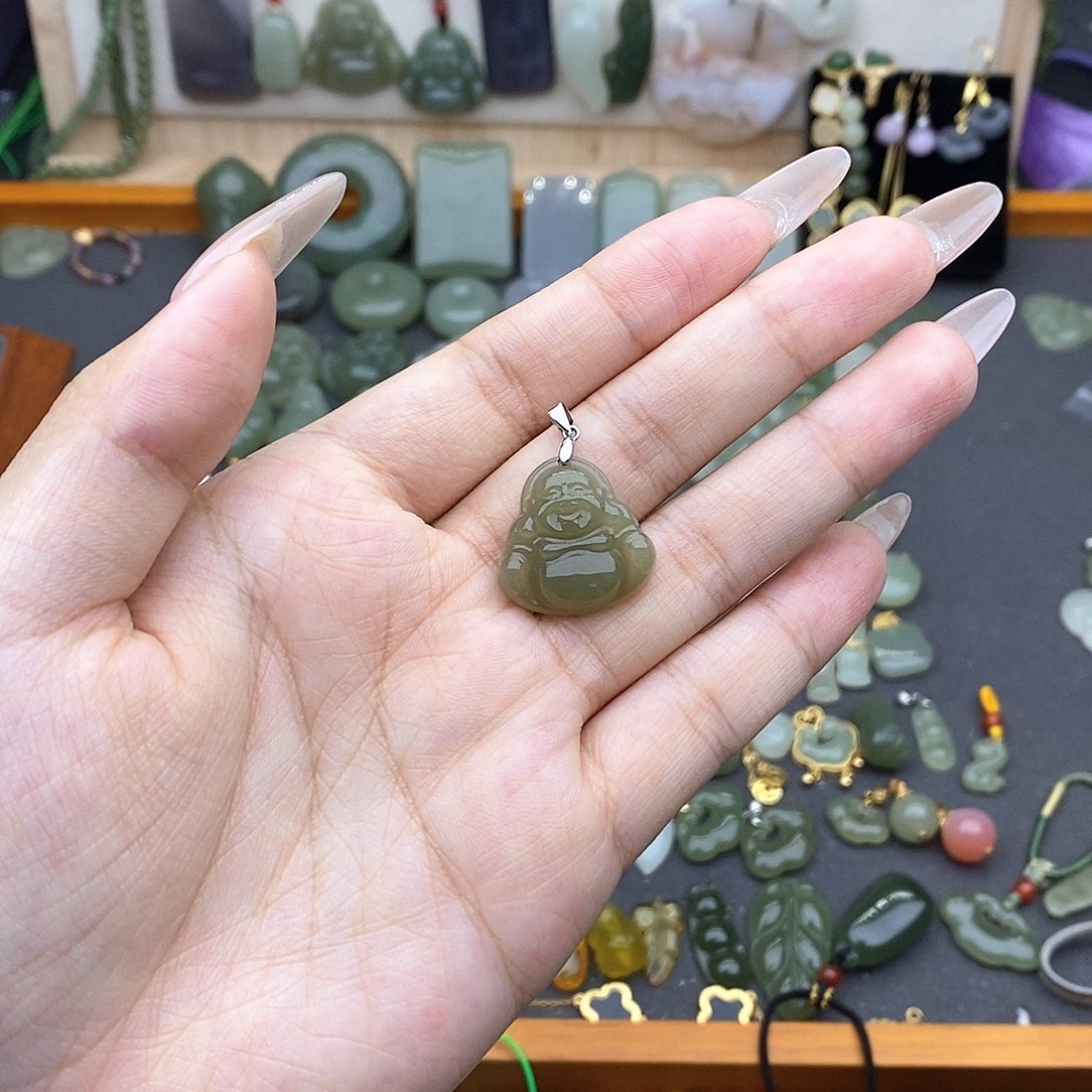 和田玉银S925镶嵌吊坠(不含链)