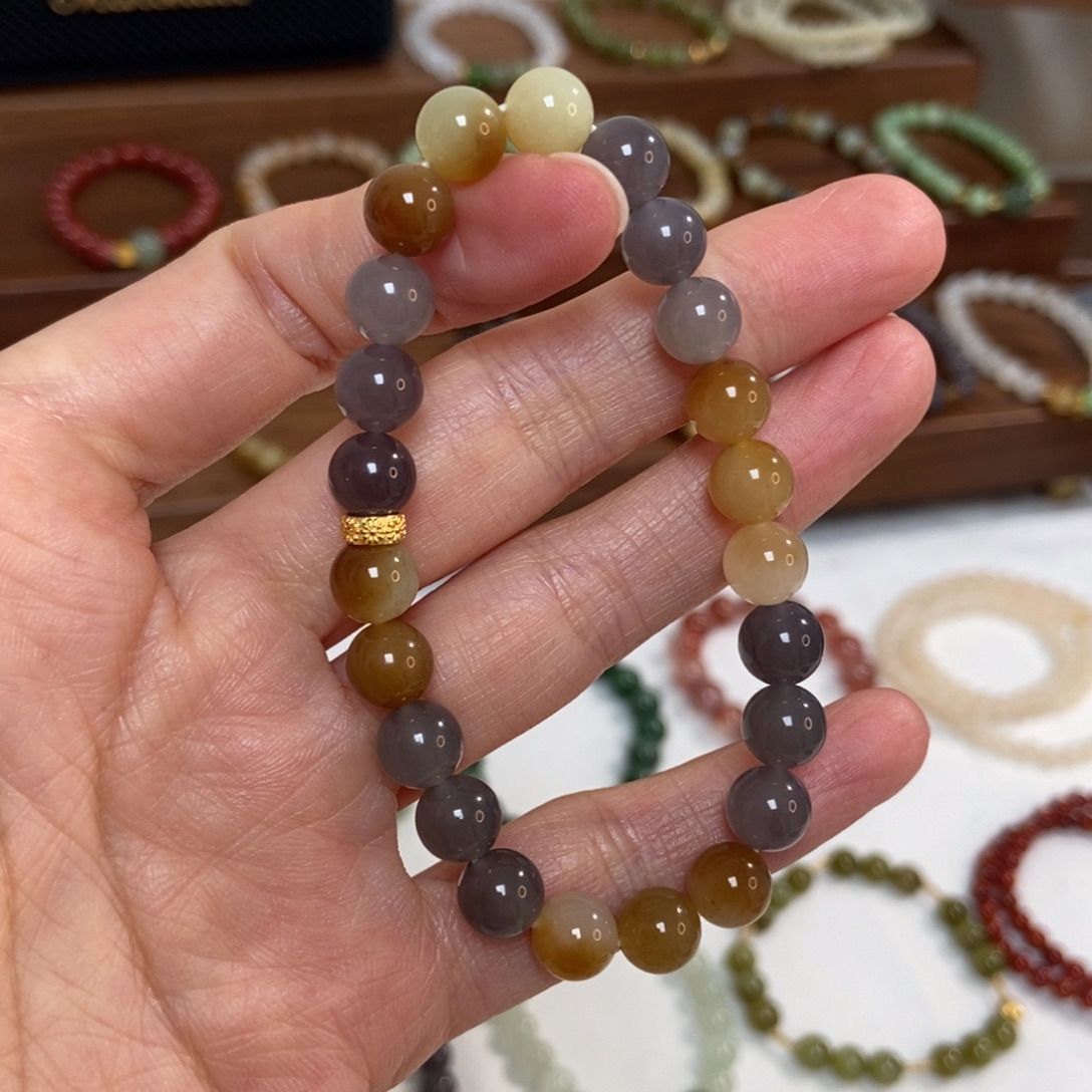 和田玉银S925镶嵌手链福利8mm糖多宝