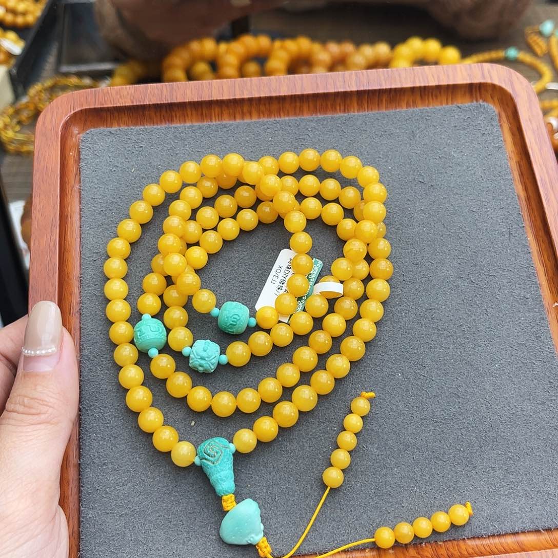 琥珀手链未镶嵌7m108鸡油黄