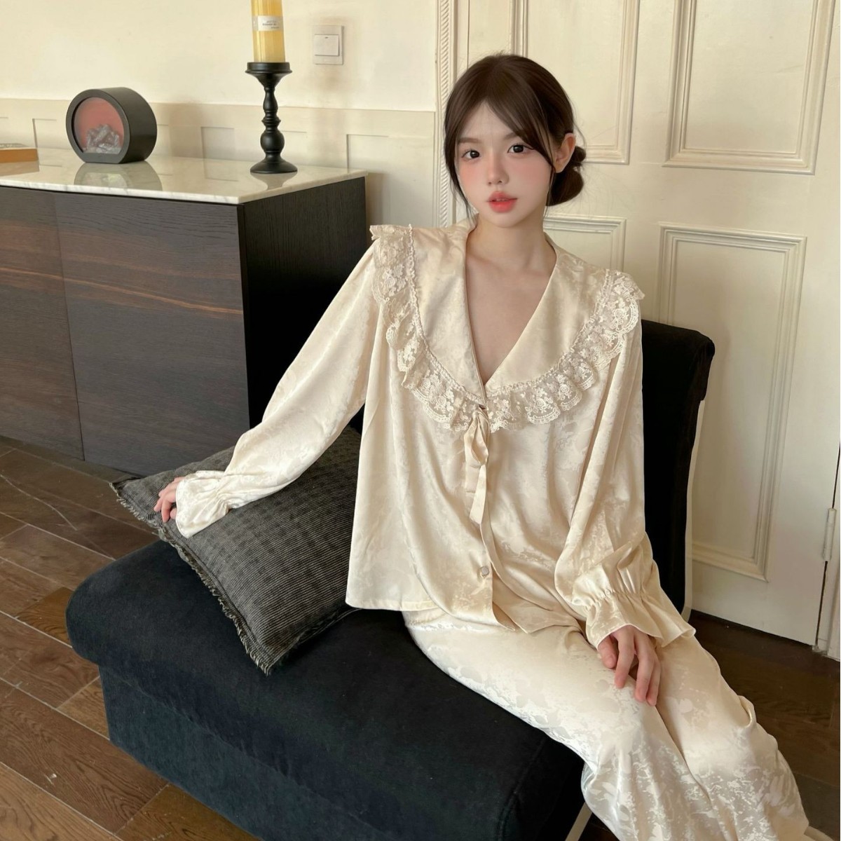 睡衣女款爆款2024新款国风提花甜美春秋可外穿长袖长裤家居服套装