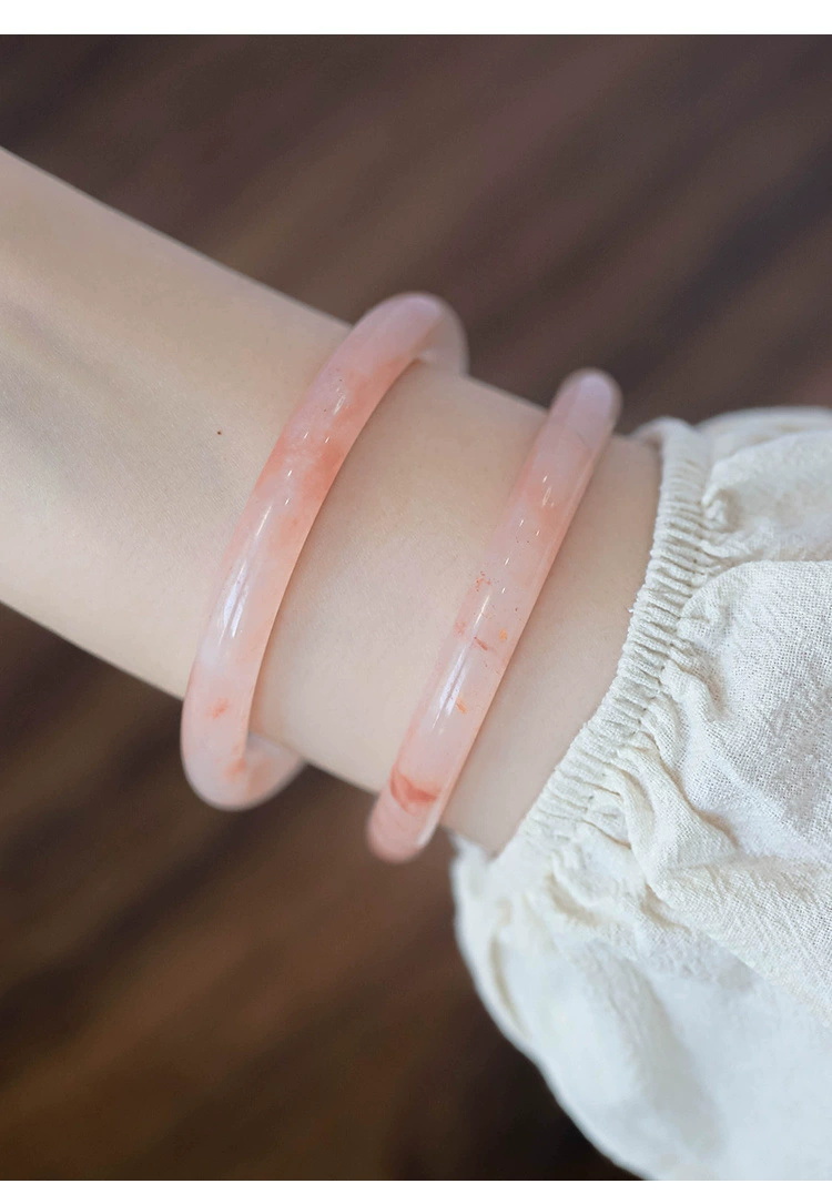 新疆天然玉石金丝玉桃花酿手镯美人条少女学生可爱甜美毕业季时尚