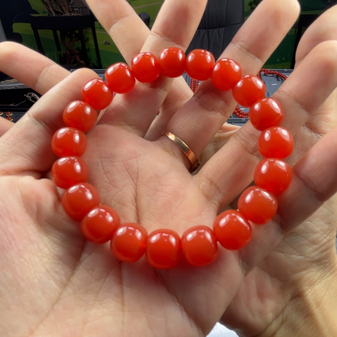 未镶嵌手链南红玛瑙10.5m柿子红偏锦红天花板