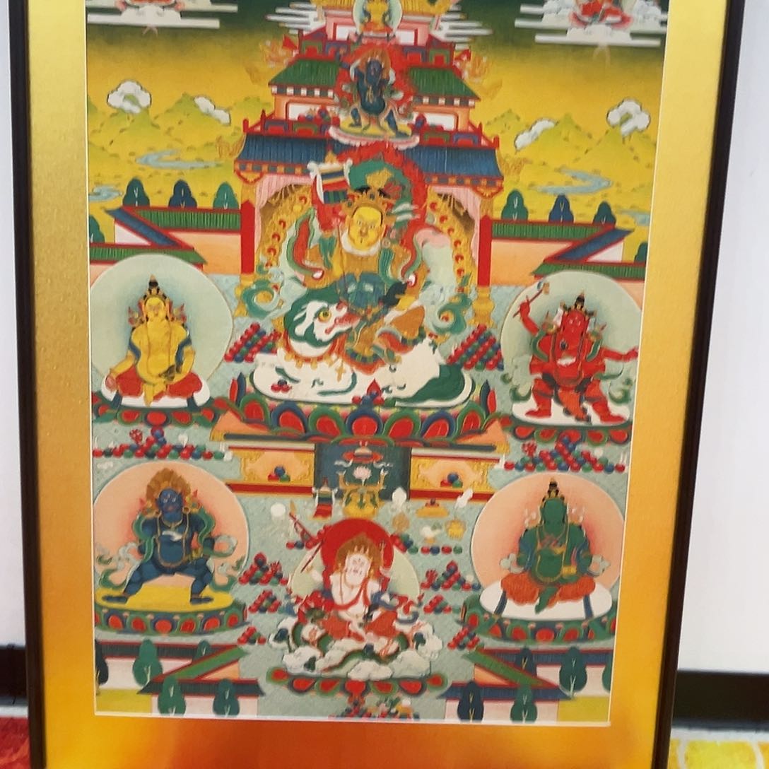 卷轴画德****计唐卡带框五路财神
