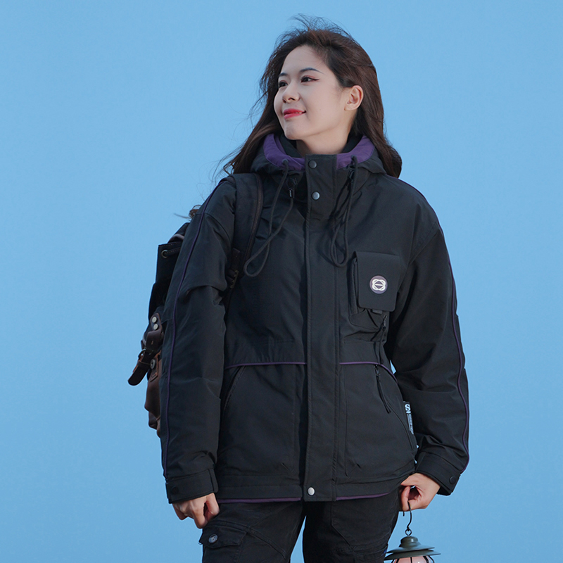 羽绒服短款冬季鸭绒男女同款保暖中长款拼接防风户外运动外套529