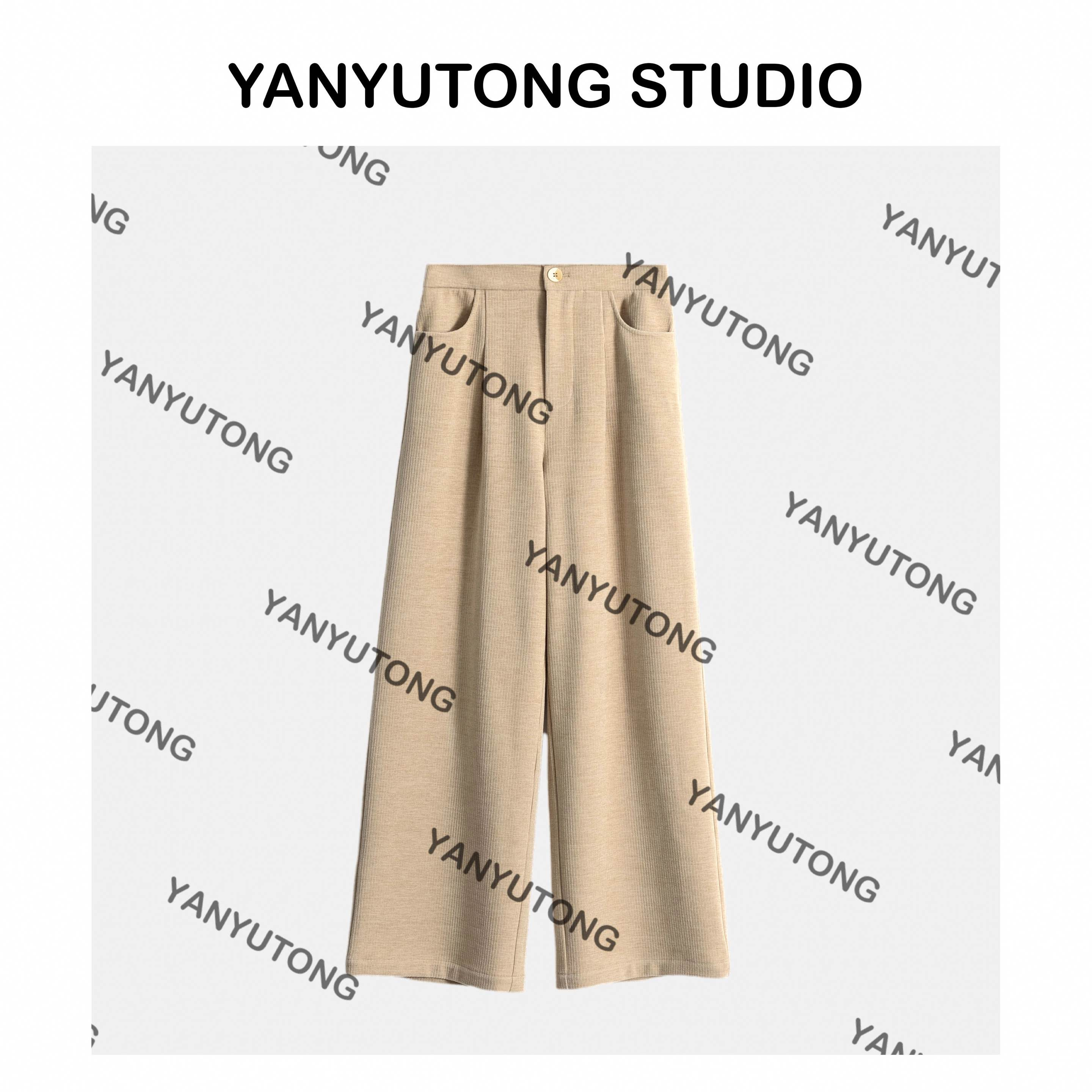 YANYUTONG 【逸步】 复古高腰驼棕宽松阔腿休闲裤 TT0180