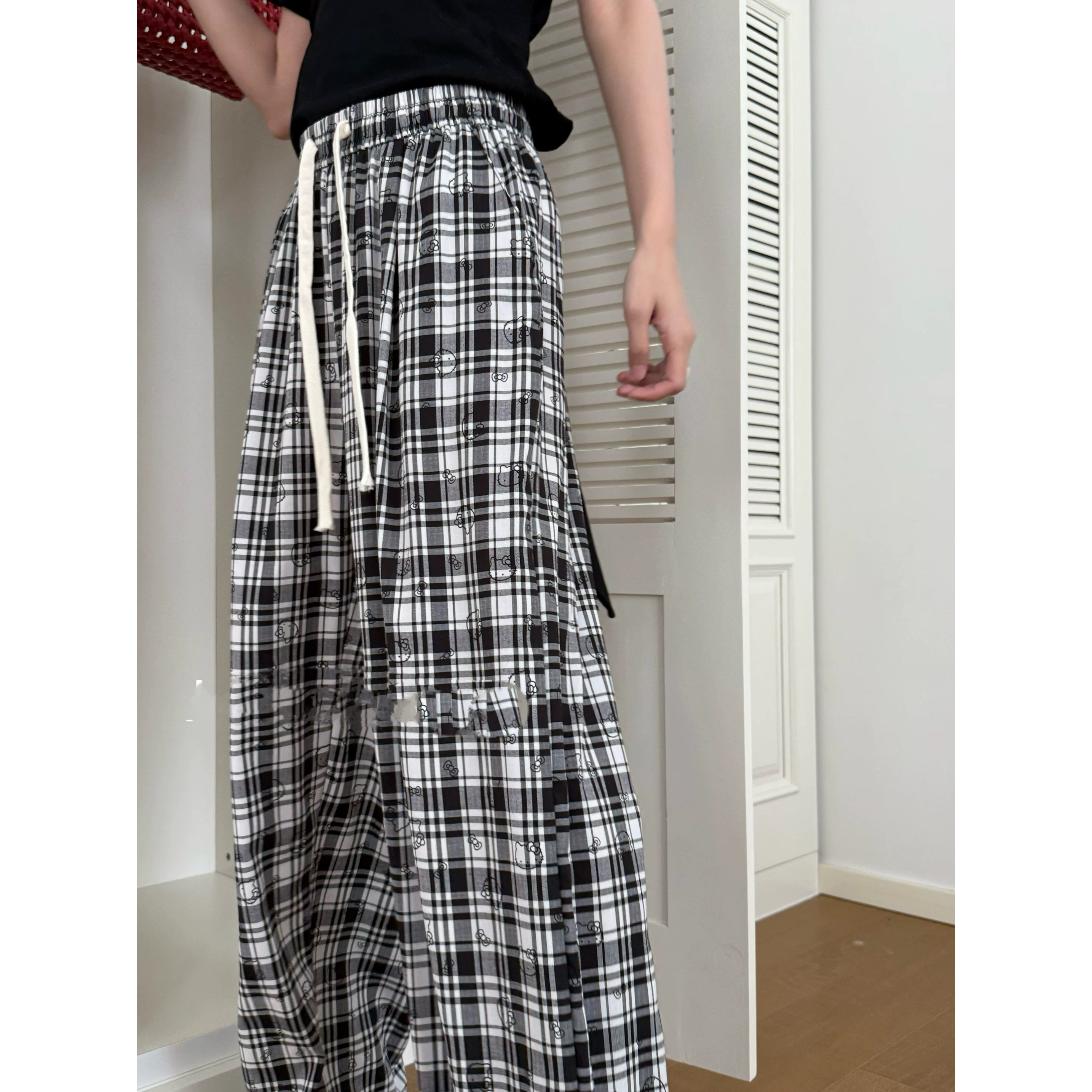 东大门kitty格子休闲裤