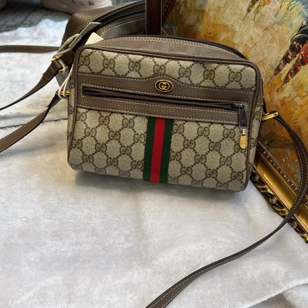 95新 GUCCI/古驰 老花斜挎相机包包/更换配皮
