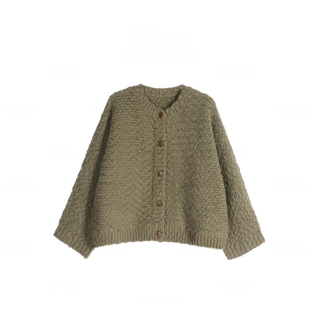 复古休闲高级感时尚百搭粗针外套+2025年新款高腰显瘦休闲裤套装