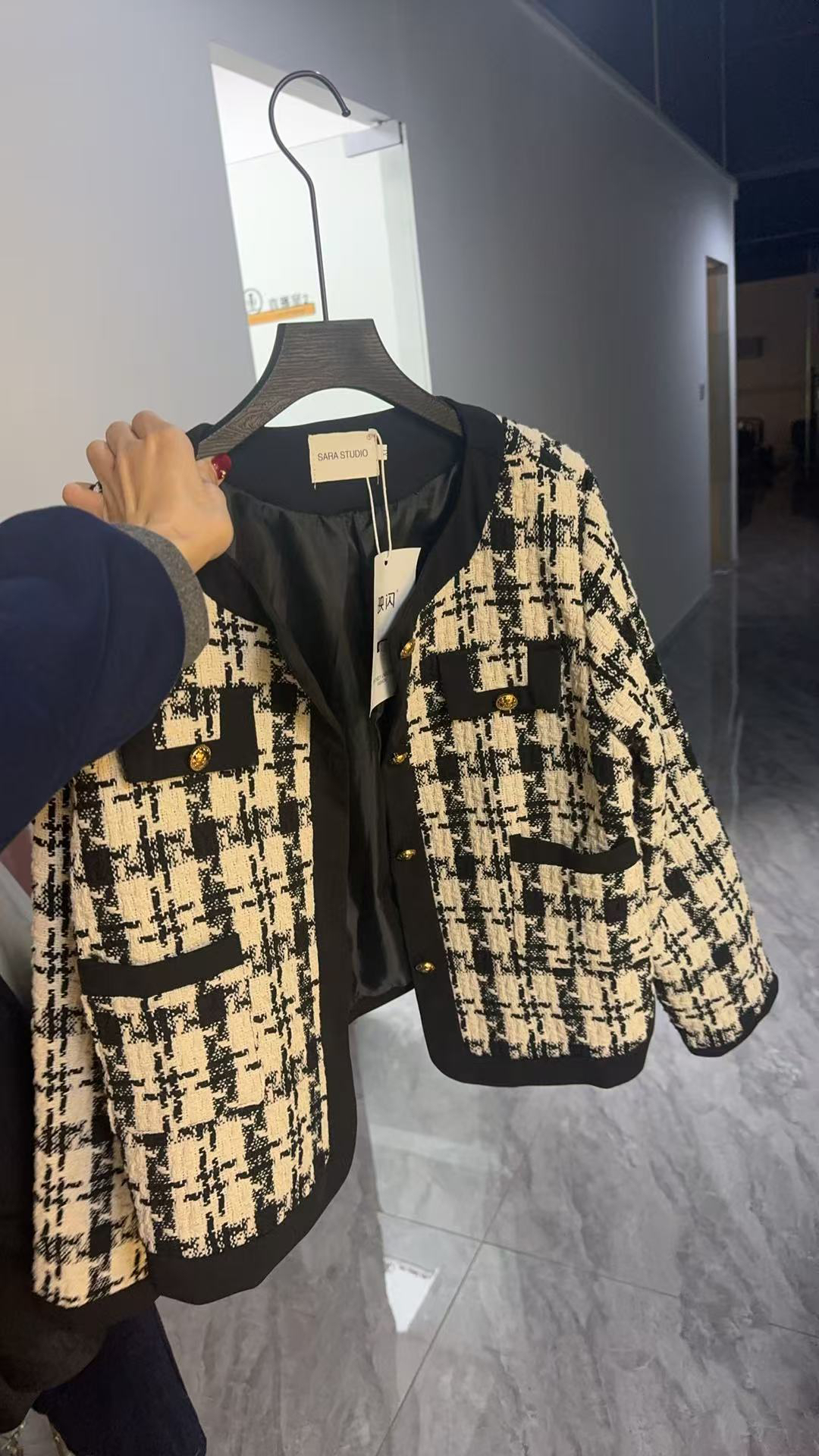 短外套女秋冬法式短款格子休闲女士上衣格纹气质千鸟格黑白