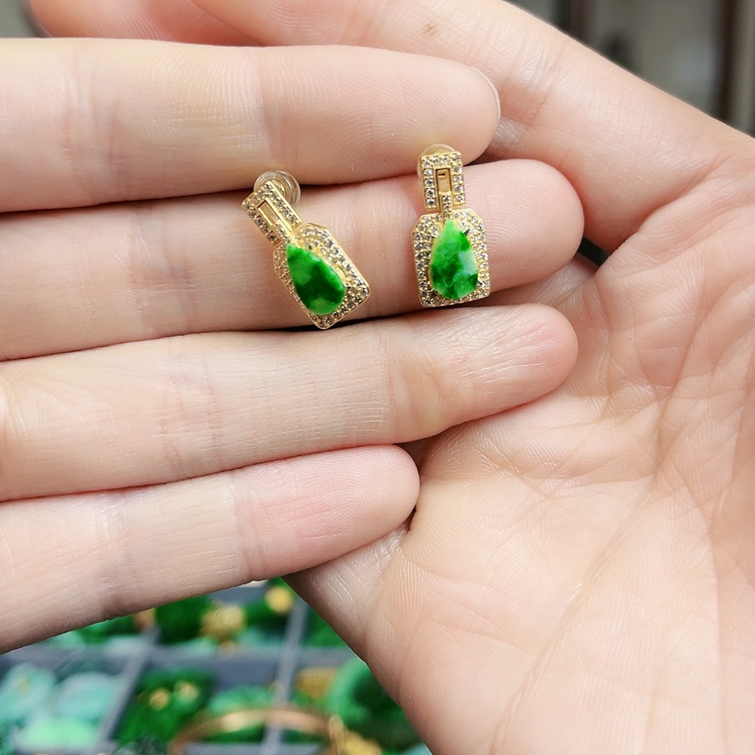 翡翠耳饰银S925镶嵌耳饰