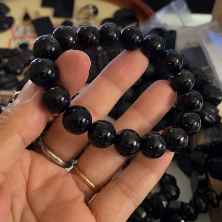 翡翠未镶嵌手链墨翠12水线大漏